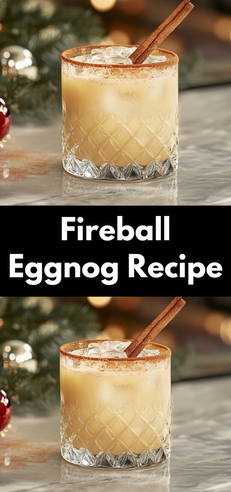 Fireball Eggnog Recipe Fireball Eggnog, Fireball Drinks, Sparkling Punch, Cinnamon Sugar Rim, Best Christmas Cocktails, Eggnog Cocktail, Spiced Cocktail, Festive Holiday Drinks, Xmas Drinks