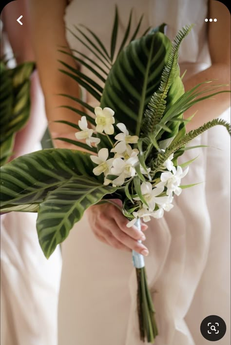 Papa Kona Wedding, Wedding Florals Tropical, Tropical Bouquet Floral Arrangements, Small Tropical Bouquet, Pink Tropical Bouquet, Tropical Bridesmaid Bouquet, Plant Bouquet Wedding, Tropical Boutonniere, Beach Bridal Bouquet