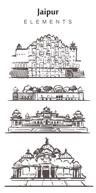 Rajasthan Doodle, Jaipur Illustration Art, Hawa Mahal Sketch, Jaipur Sketch, Indian Monuments Sketches, Jaipur Drawing, Jaipur Illustration, Architecture Doodle, Jaipur Painting