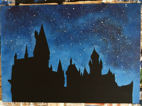 Hogwarts Canvas Painting, Hogwarts Castle Painting Easy, Harry Potter Castle Painting, Hogwarts Acrylic Painting, Hogwarts Sillouhette, Harry Potter Easy Painting, Hogwarts Painting Easy, Hogwarts Castle Painting, Harry Potter Painting Ideas On Canvas