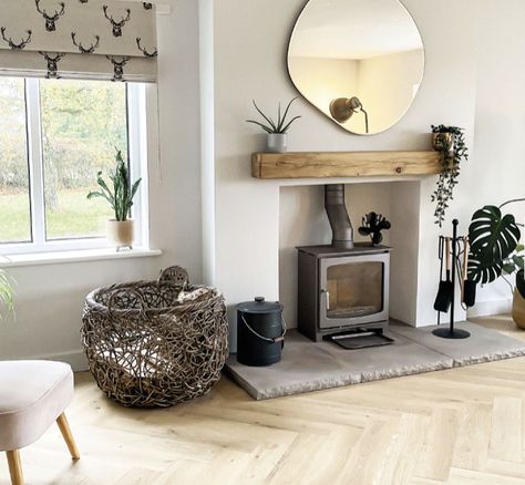 Porch Oak, Oak Beam Fireplace, Beam Fireplace, Live Edge Table Tops, Oak Beams, Breeze Block Wall, Oak Fireplace, Oak Floating Shelves, Plasterboard Wall