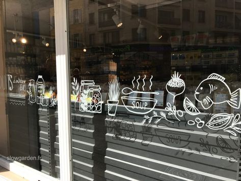 Glass Sticker Design, Cafe Window, Window Mural, Window Illustration, Decoration Vitrine, Window Drawing, Window Display Design, Window Graphics, 광고 디자인