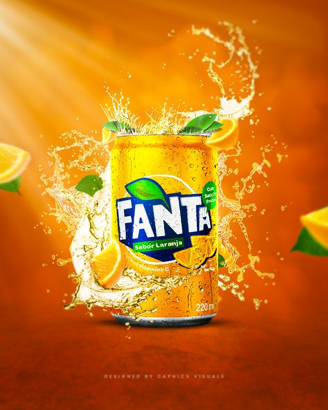 An unofficial product advertisement poster I designed for @fanta . There isn't too much of a story here, but the main goal was to create something that captures attention at first glance—a kind of attention that inspires a desire in the viewer to take action and purchase the product. For this piece, I decided to incorporate the entertainment and fun context that Fanta is related to in this poster. This is why we have the splash and flying orange and leaf. Overall, what are your thoughts on ... Can Advertising, Drinks Ads, Catering Menu Design, Posters Layout, Fanta Orange, Graphic Design Posters Layout, Beverage Poster, Ads Design, Publicidad Creativa