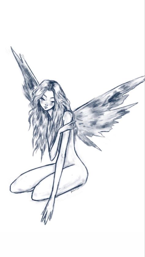 Fairy Wings Drawing, Simple Art Drawings, Fairy Sketch, Wings Sketch, Art And Drawing, Tato Minimal, Sketches Ideas, Fairy Tattoo Designs, Fairy Drawings