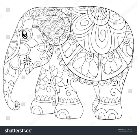 Coloring Doodles, Elephant Coloring, Elephant Coloring Page, Cartoon Elephant, Madhubani Art, Pola Sulam, Dot Art Painting, Elephant Art, Zen Art