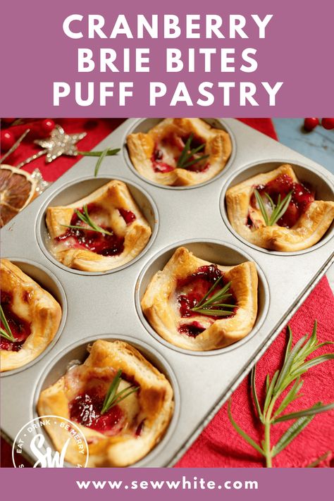 Indulge in a festive taste sensation with these divine cranberry brie bites. These cranberry brie puff pastry bites are the perfect Christmas canapes and will be the hit of your Christmas party. Puff pastry, cranberry sauce and of course delicious brie to tie it all together. Brie Bites Puff Pastry, Cranberry Brie Puff Pastry, Cranberry And Brie, Puff Pastry Bites, Cranberry Brie Bites, Cranberry Bites, Vegetarian Christmas Recipes, Christmas Canapes, Pastry Bites