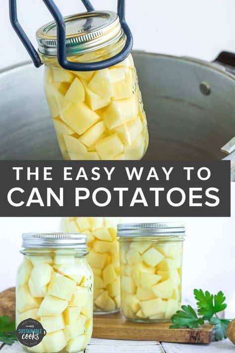 How To Can Potato Soup, How To Pressure Can Potatoes, Water Bath Canned Potatoes, Pressure Canned Potatoes, Canning Ham And Potato Soup, Simple Canning Recipes, Potato Canning Recipes, Pressure Canning Potatoes, Canning Potatoes Water Bath