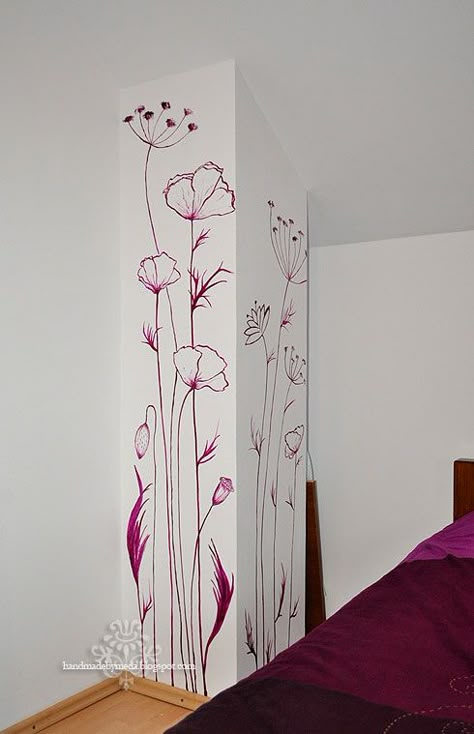 hand painted flowers on walls | Wall Painting (Pictura pe perete) - Handmade by Meda Wall Painting Flowers, Diy Wall Painting, Flowers Painted, Wall Painting Decor, Wall Drawing, Interior Painting, Wall Paint Designs, Hand Painted Walls, Interior Paint Colors