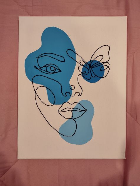 Easy Canvas Painting Butterfly, Face Butterfly, Line Art Canvas, Diy Canvas Art Easy, Embroidered Canvas Art, Colorful Canvas Art, Boho Painting, Canvas Art Projects, Canvas Drawing