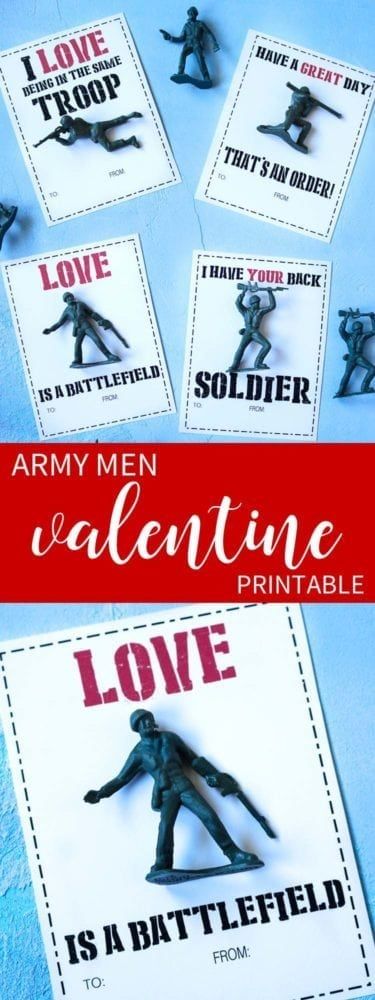 Fun and easy boy's valentine idea! Download your printable cards and add your favorite army men for a fun Valentine! Boys Valentines, Cute Valentines Card, Friends Ideas, Kid Snacks, Printable Valentines Cards, Valentine Day Boxes, Printable Valentine, Valentines Ideas, Crafts For Boys