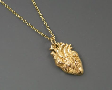 Anatomical Heart Necklace Gold, Real Heart Necklace, Human Heart Necklace, Anatomical Heart Pendant, Heart Gold Necklace, Anatomical Heart Necklace, Golden Accessories, Heart Necklace Gold, Gold Pendent