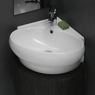 Small Bathroom Sinks - TheBathOutlet Corner Sink Bathroom, Mini Bad, Corner Bathroom, Wall Mounted Bathroom Sinks, Ceramic Bathroom Sink, Small Bathroom Sinks, Contemporary Bathroom Sinks, Wall Mount Sink, Console Sinks