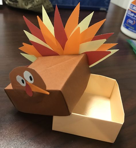 Origami box - turkey! Origami Box, Homemade Holiday, Paper Lamp, Takeout Container, Origami, Novelty Lamp, Home Decor