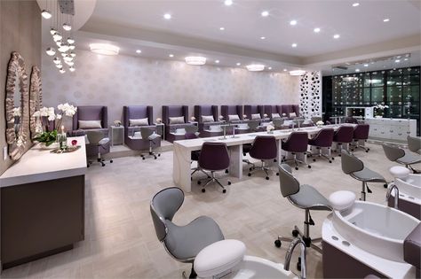 Salons of the Year 2017: Champagne Nail Lounge - Awards & Contests - Salon Today Nail Salon Lighting Ideas, Salon Lighting Ideas, Spa Vision, Pedicure Room, Cosmetology Business, Luxury Nail Salon, Manicure Station, Champagne Nails, Pedicure Station