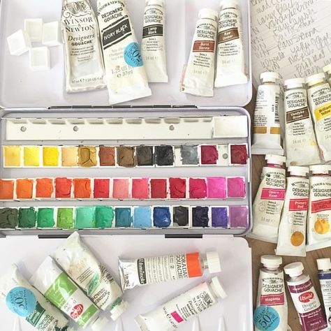 Building my gouache palette for @dispatchfromla's online c… | Flickr Gouache Palette, Pam Garrison, Gouache Tutorial, Posca Marker, Gouache Art, Pallet Painting, Watercolor Palette, Floral Illustration, Diy Watercolor