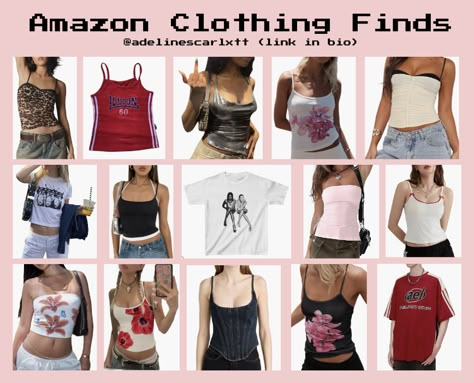 amazon finds favorites aesthetic teenage dream core trendy fashion influencer 2024 summer fall cool girl finds kate moss Amazon Aesthetic Finds Clothes, Cheap Amazon Tops, Places To Buy Cute Clothes Online, Keywords For Amazon Clothes, Amazon Finds Clothes Summer, What To Look Up On Amazon, Tops Inspo Aesthetic, Cute Clothes Amazon Finds, Tops You Need