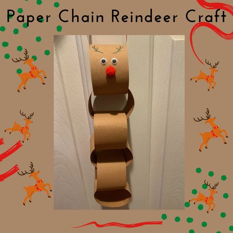 Paper Chain Reindeer Craft -Imaginations Running Wild- Deer Crafts Preschool, Storytime Ideas, Craft For Preschoolers, Paper Chain, Reindeer Craft, Reindeer Face, Winter Preschool, Paper Chains, Ribbon Yarn