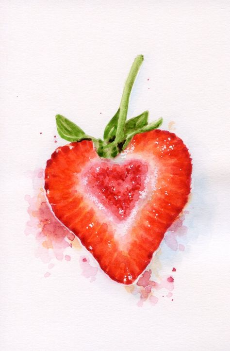 Strawberry watercolor ~ Illustration by Nathalie Amber (ForestArtStudio ) Tracing Pictures, Strawberry Drawing, Food Wall Art, Watercolor Food, Watercolor Fruit, Soyut Sanat Tabloları, Fruit Painting, 수채화 그림, Fruit Art