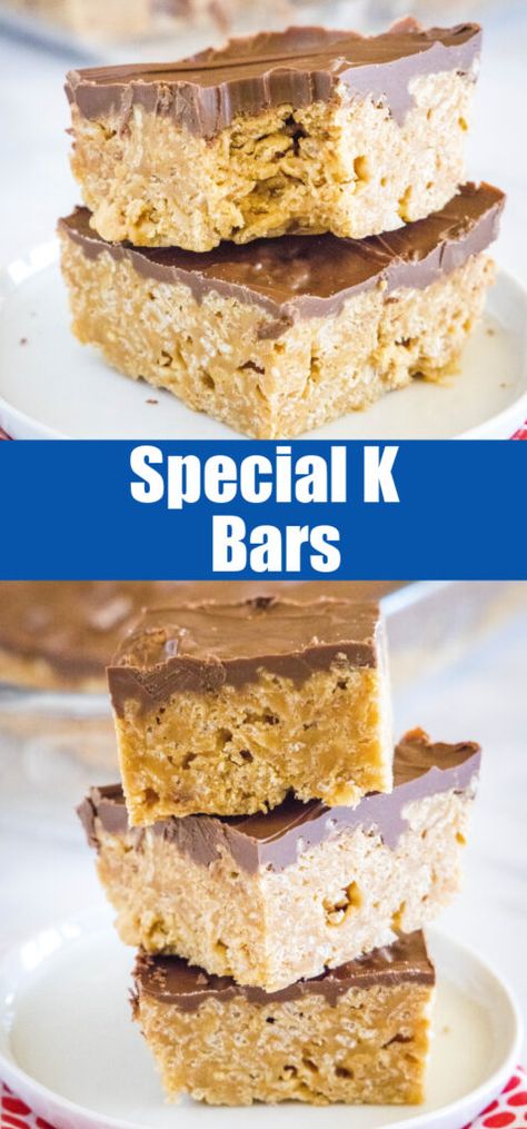 Special K Bars - classic no bake bars that are super easy to make! Loaded with peanut butter and topped with chocolate and butterscotch for a delicious flavor combination. K Bars, Special K Bars, Peanut Butter Recipes Easy, Peanut Butter Dessert Recipes, Aip Desserts, Friends Recipes, Special K, Dessert Bar Recipe, Treats Recipes