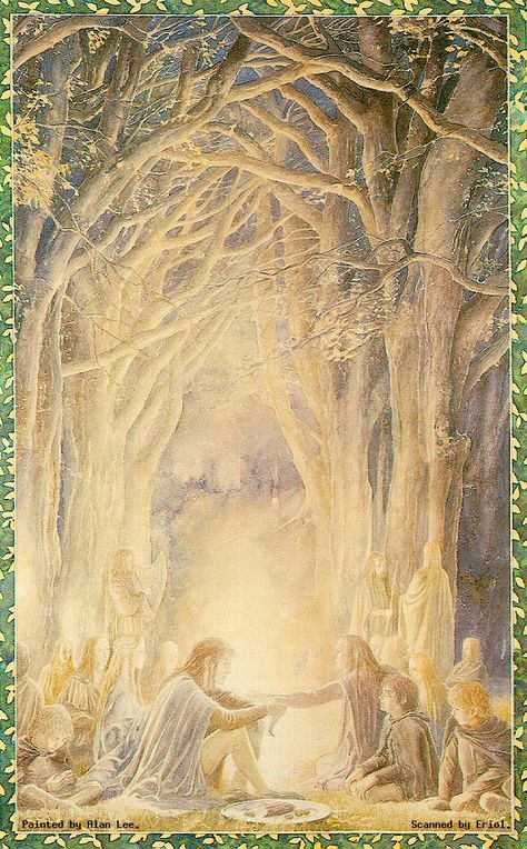 Illustration | The Fellowship of the Ring (Book I, Chapter 3): Three is Company - art by Alan Lee #Tolkien #LOTR Alan Lee Art, Silvan Elves, Tolkien Artwork, Tolkien Illustration, Alan Lee, John Howe, Middle Earth Art, Tolkien Art, Lotr Art