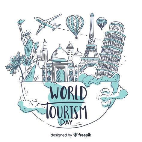 Hand drawn world tourism day with famous... | Free Vector #Freepik #freevector #background #label #car #travel World Tourism Day, Tourism Day, Tourism Poster, Travel Drawing, Poster Drawing, Seni Cat Air, Sustainable Tourism, Travel Illustration, Famous Landmarks