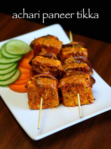 easy achari paneer tikka on tawa Paneer Tikka Recipe, Achari Paneer, Punjabi Cuisine, Jain Recipes, Paneer Dishes, Tikka Recipe, Veg Snacks, Indian Appetizers, Paneer Recipe