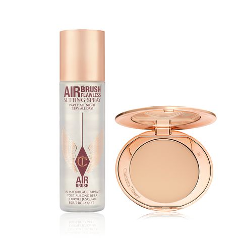 Save 10%: Airbrush Flawless Finish + Set Duo | Charlotte Tilbury 60s Inspired Makeup, Hydrating Setting Spray, Charlotte Tilbury Airbrush Flawless, Classic Eyeliner, 60s Makeup, Face Kit, Makeup Shades, Makeup Powder, Concealer Shades