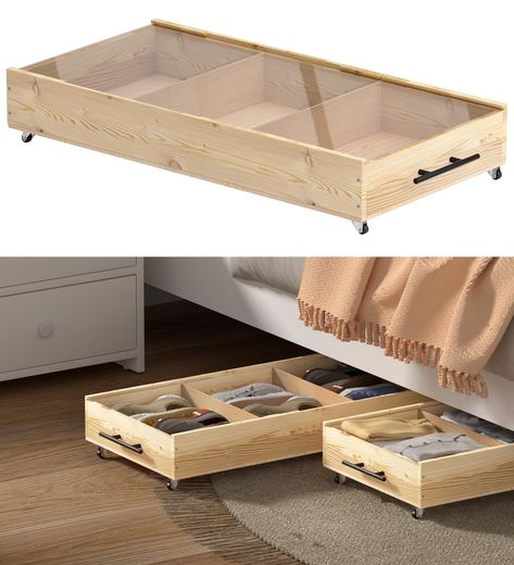 PRICES MAY VARY. 【Under-Bed Storage with Clear Lids】 Designed with transparent lids and four wheels, this wooden storage crate keeps dust out and provides easy access to your belongings, making it highly functional. 【Sturdy and Reliable】 Constructed from premium solid wood, this storage solution is built to last and withstand daily use, ensuring your items are securely stored. 【Efficient Space Utilization】 Featuring a robust design and a convenient handle on the short side, this storage drawer m Kitchen Pull Out Drawers, Crate Organizer, Small Bedroom Storage Solutions, Small Room Storage, Organizer For Clothes, Drawers On Wheels, Diy Storage Bed, Upcycle Storage, Sheet Storage