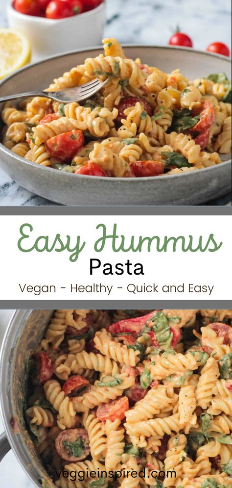 Canned Food Dinner, 4 Ingredient Creamy Hummus Pasta, Recipe Using Hummus, Dinner Ideas With Hummus, Vegan Recipes With Hummus, Creamy Hummus Pasta, Pasta With Hummus Sauce, Pasta Hummus Recipe, Hummus Pasta Vegan