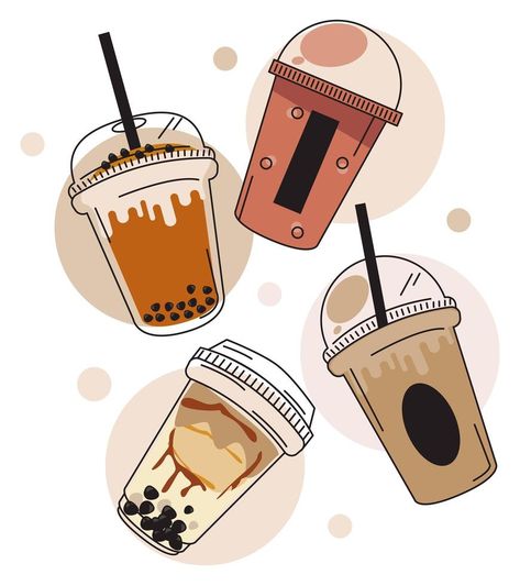 four bubbles milks Milktea Logo Design Ideas Aesthetic, Bubble Tea Graphic Design, Boba Illustrations, Boba Tea Drawing, Milktea Logo, Boba Drawing, Minuman Aesthetic, Burger Cartoon, Starbucks Art