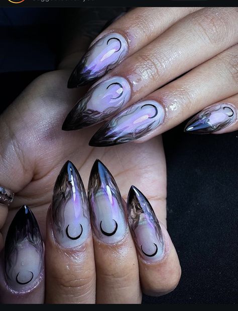 Mystical Nails Almond, Virgo Season Nails, Dark Fairy Nails Designs, Goth Fairy Nails, Dark Witch Nails, Reyna Nails Valorant, Witchy Summer Nails, Pagan Nail Art, Summer Witchy Nails