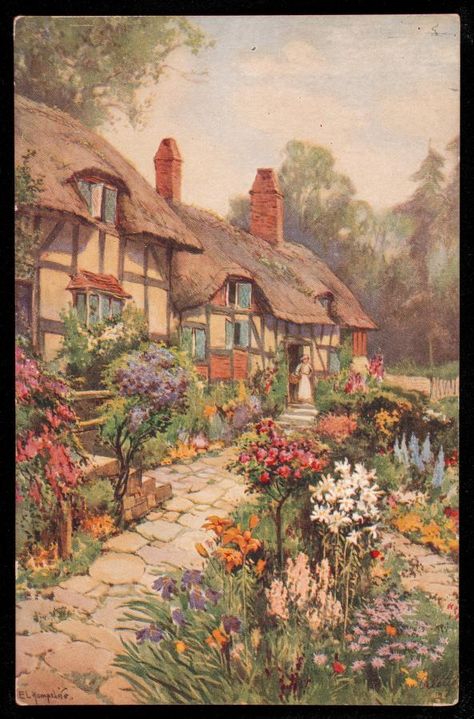 Cottage Painting, Bel Art, Storybook Cottage, Cottage Life, Cottage Art, Art Et Illustration, Aesthetic Painting, Art And Illustration, Art Vintage