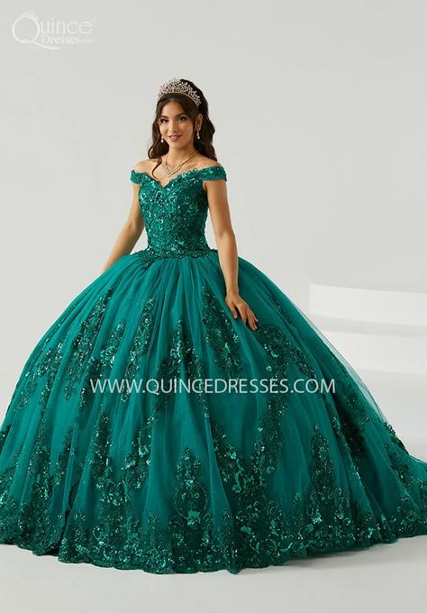 Enchanted Forest Quinceanera Theme - My Perfect Quince Emerald Green Quinceanera Dresses, Emerald Green Quinceanera, Green Quince Dress, Green Quinceanera, Green Quinceanera Dresses, Quinceanera Collection, Off Shoulder Ball Gown, Military Ball Dresses, Quince Dress