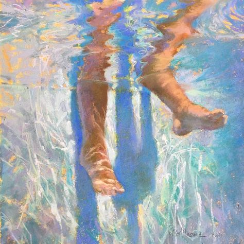 Water Themed Art, Water Oil Pastel, Pastel Art Aesthetic, Swimming Painting, Artsy Boy, Underwater Drawing, Dream Illustration, Pool Art, Underwater Art