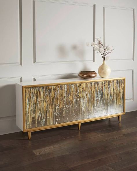 HEYQ7 John-Richard Collection Ophelia Sideboard Sideboard Gold, European Hinges, John Richard Collection, Interior Design Videos, Console Furniture, Console Table Decorating, Wood Composite, Black Sideboard, Side Board