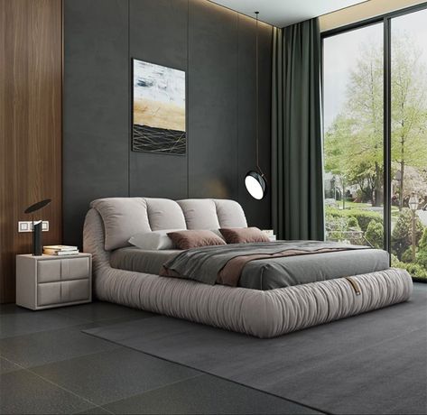 Minimalist Cream luxury puffy bed Puffy Bed Frame, Modular Bed Design, Puffy Bed, Headboard Modern, Beach House Room, Most Comfortable Bed, Stylish Bedroom Design, Minimalist Bed, Design Tv