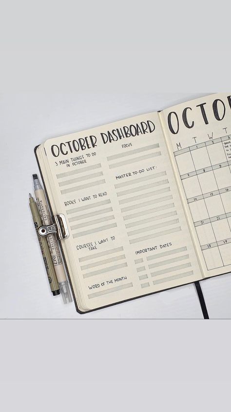 #october #bulletjournal #journaling #dashboard #bujo #planner #autumn Bujo Organization Ideas, Bujo Planner Layout, Paper Planner Aesthetic, Bujo Monthly Dashboard, Bujo Project Planning, Monthly Dashboard Bullet Journal, Bujo For Work, Bujo Dashboard, October Dashboard