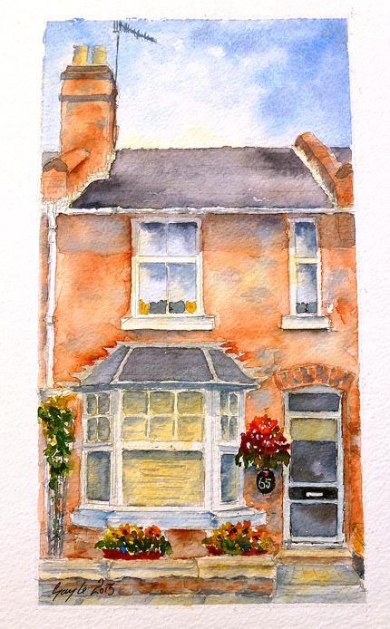 Cottage Sketch, Terraced Cottage, Watercolor House Painting, Drawing Scenery, City Sketch, Country Cottages, Friends House, Custom House Portrait, Watercolor Architecture