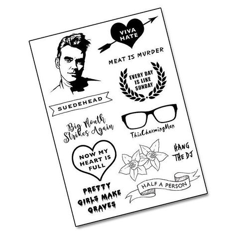 Have you seen our new temporary #tattoos??? This #Morrissey #TheSmiths set is our favourite! Get 20% of EVERYTHING using code 'BANKHOLIDAY' on http://ift.tt/1ihQVKN // offer expires Monday at Midnight. Smiths Tattoo, The Smiths Tattoo, Morrissey Tattoo, Moz Morrissey, Hourglass Tattoo, Cat Tattoo Designs, Traditional Tattoo Design, Sleeves Ideas, The Smiths