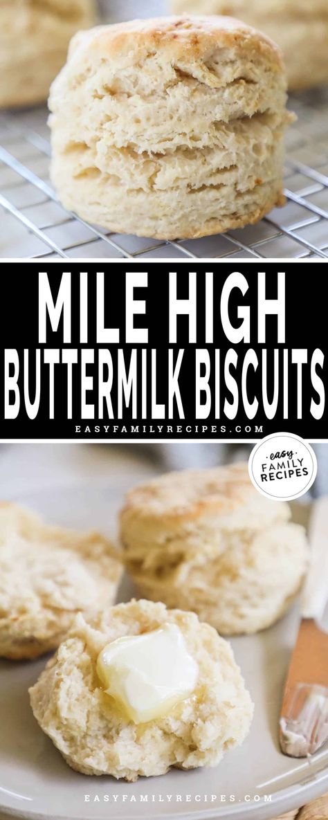 Mile High Biscuits {Best Buttermilk Biscuits!} · Easy Family Recipes Powdered Buttermilk Recipes, Biscuit Recipe All Purpose Flour, Mile High Biscuits, Yeast Biscuits, Best Buttermilk Biscuits, Buttermilk Biscuits Easy, Southern Buttermilk Biscuits, Easy Biscuit, Baking Soda Biscuits