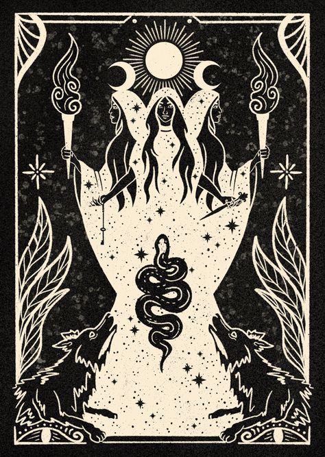 Hecate Tarot Card, Pagan Astethic, Hecate Wallpaper Aesthetic, Hekate Wallpaper, Witch Art Drawing, Pagan Wallpaper, Hekate Art, Hekate Tattoo, Hecate Art