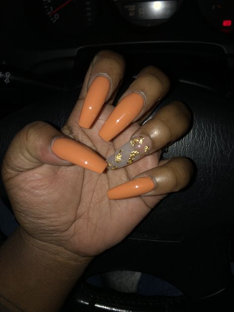 Acrylic Nail Designs Burnt Orange, Burnt Orange Gel Nails, Nails Acrylic Burnt Orange, Dark Orange Nails Design, Burnt Orange Coffin Acrylic Nails, Orange And Gold Nails Acrylic Coffin, Burnt Orange Marble Nails, Fall Color Nails Acrylic, Nails With Gold Leaf