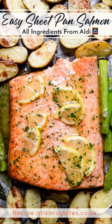 Salmon Tray Bake, Salmon Honey, Aldi Meals, Aldi Meal Plan, Aldi Recipes, Honey Garlic Salmon, Oven Baked Salmon, Tray Bake Recipes, Cheap Recipes