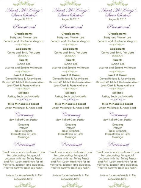 Sweet 16 Church Ceremony Program-Princess and the Frog theme Sweet 16 Program Ideas, Quinceanera Planning Checklist, Princess And The Frog Sweet 16, Sweet 15 Ideas, Sweet 16 Candelabra, Sweet 16 Themes, Quinceanera Planning, Rapunzel Party, Frog Theme