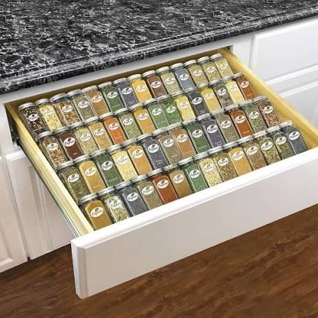 33 Organization Products That'll Make Room In Your Crowded Space Spice Rack Tray, Spice Drawer Organizer, Drawer Spice Rack, Spice Organization Drawer, Kitchen Spice Racks, Spice Drawer, Kitchen Cabinet Drawers, Kitchen Pantry Design, Pantry Shelf