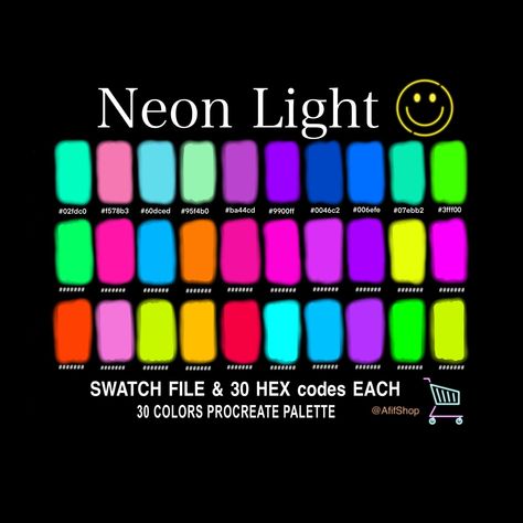 Neon Light Color, Color Palette, Neon, Bright, iPad, Procreate App, Swatches, Procreate Tools, HEX code, Instant Download, Digital Download Neon Procreate Palette, Canva Color Palette Codes Neon, Neon Lights Color Palette, Neon Colour Combinations, Neon Halloween Color Palette, Black Light Color Palette, Bright Color Palette Neon, Neon Color Palette Hex Codes, Dark Neon Color Palette