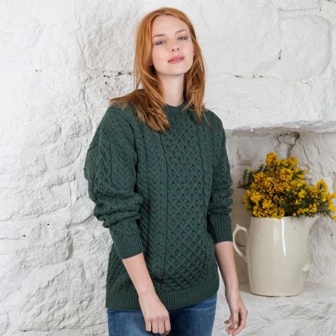 Classic Ladies Merino Wool Aran Sweater | The Irish Store British Heritage Style, Irish Sweaters, Aran Sweaters, Irish Folk, Irish Clothing, Aran Jumper, Irish Sweater, Chic Over 50, Sweaters Knitted