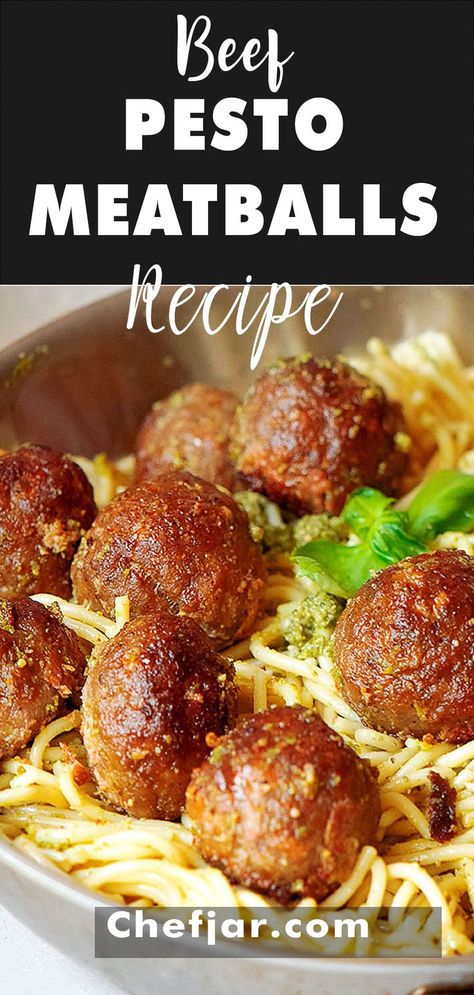 Pesto Meatballs Beef, Pesto And Beef Recipes, Ground Beef Pesto, Pesto Ground Beef, Pesto Recipes Dinner, Pesto Meatballs, Basil Pesto Recipes, Best Beef Recipes, Beef Meatballs