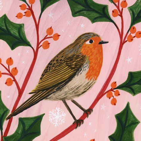 Robin Bird Art Print - A3 - Large 
Robin Bird Art Poster. Part of my British garden birds series, this illustration art print features a festive Robin surveying the world from the comfort of a holly branch. The ideal gift for a nature or bird lover or for bring a Christmas feel to your walls this holiday season. The original artwork by Lee Foster-Wilson has been faithfully reproduced and digitally printed onto thick 235gsm paper with a matt satin finish. Choose from small A5, medium A4 or larger A3 sizes.Comes packaged flat with sturdy card.Please note: FRAME NOT INCLUDED.Measurements:The poster comes in a range of standard A sizes for easy framing:A5 (21 x 14.8cm)A4 (21 x 29.7cm)A3 (29.7 x 42.0cm) Please make your size choice from the dropdown menu above. Christmas Robin Painting, Robin Illustration Bird, Christmas Birds Painting, Robin Lino Print, Robin Outline, Robin Bird Illustration, Lino Christmas, Robin Decoration, Robin Illustration