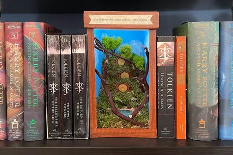 Make a Completely Magical Book Nook Shelf Insert Bookshelf Diorama, Make Your Own Book, Book Nook Shelf Insert, Book Nook Shelf, French Memo Boards, Shelf Insert, Hobbit Hole, Magical Book, The Two Towers